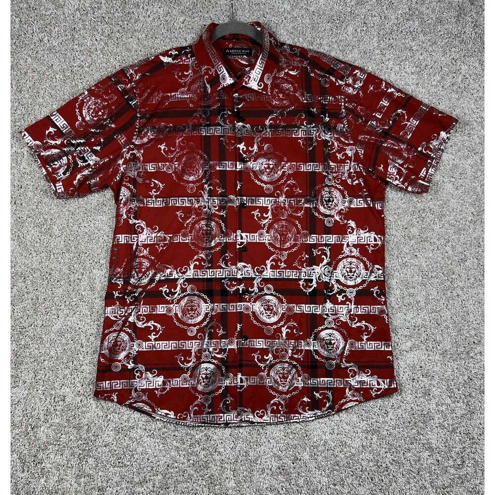 Above Man Red Plaid Button Up Shirt Mens XL Stretch Short Sleeve